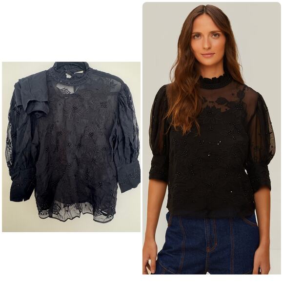 Farm Rio Black Short Sleeve Blouse - Picture 1 of 8